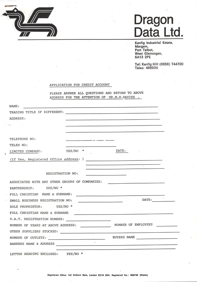 First page of the credit application