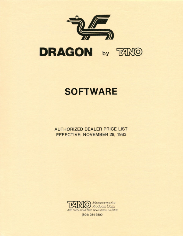 Front Cover Dragon TANO Software Nov1983 Price List